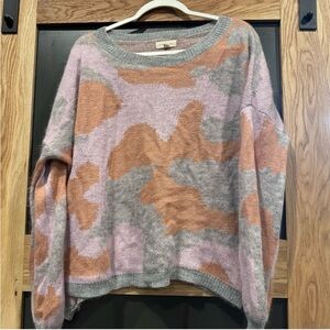 Promesa Pastel Camo Sweater Small Oversized Cozy Soft Knit Boho Fall Pullover